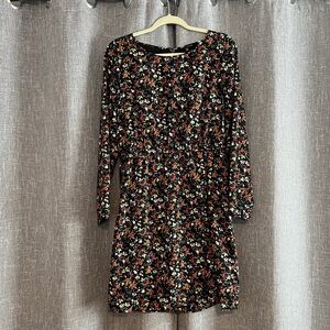 J Crew Mercantile black long sleeve floral sheer overlay dress - size 12